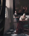 Dame die einen Brief mit ihrer Zofe Barock Johannes Vermeer